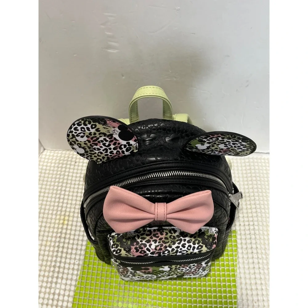 Disney Parks Loungefly Minnie Mouse Leopard Print Mini Backpack Black Pink NEW